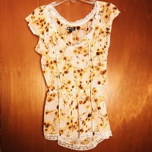Lily White Yellow Flower Sheer Front Tie Top